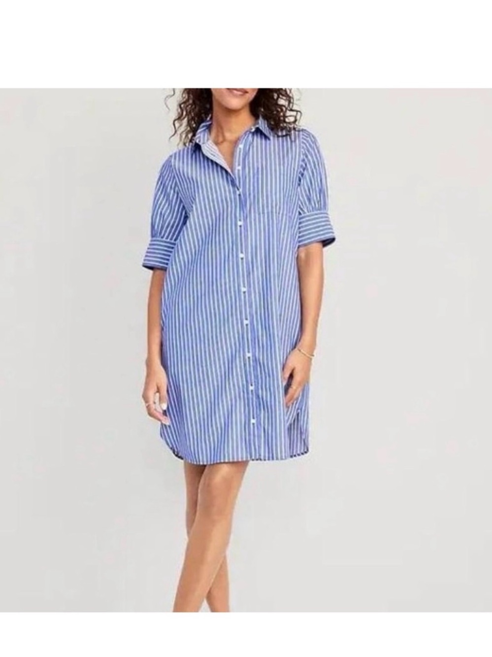 Old Navy Blue and White Striped Cotton Shirt Dress